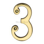 M Marcus Heritage Brass Numeral 3 - Face Fix 76mm Traditional font